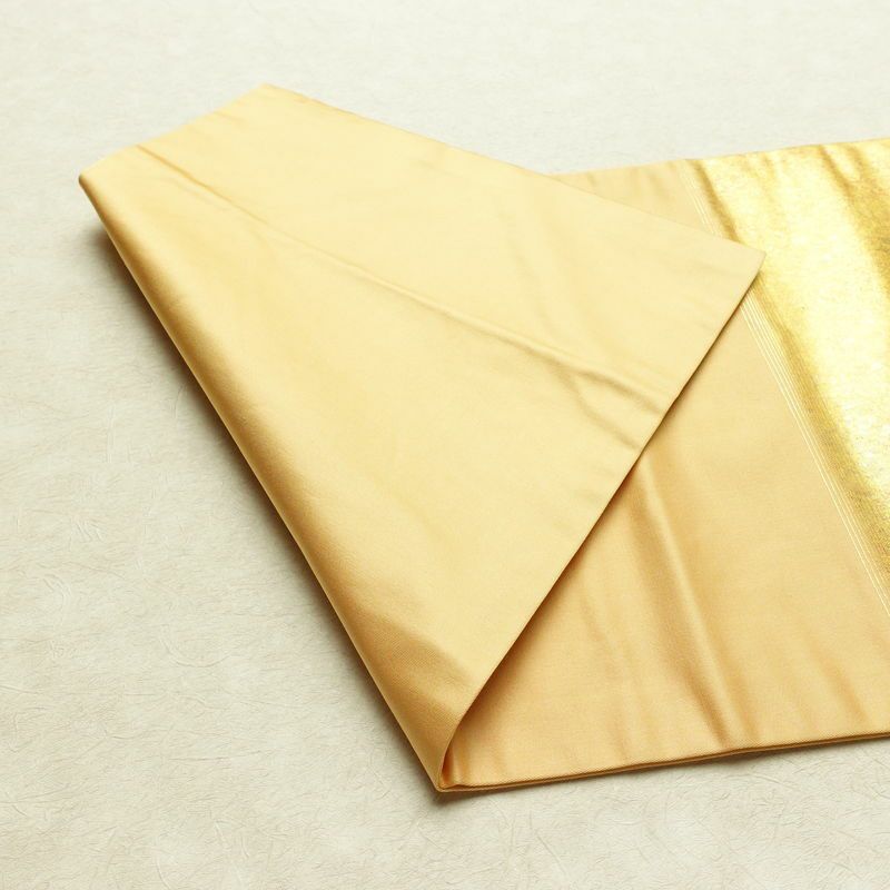 名古屋帯 太鼓柄 正絹 花柄 名古屋仕立て なごや帯 リサイクル帯 帯 刺繍 箔 黄・黄土色_画像9