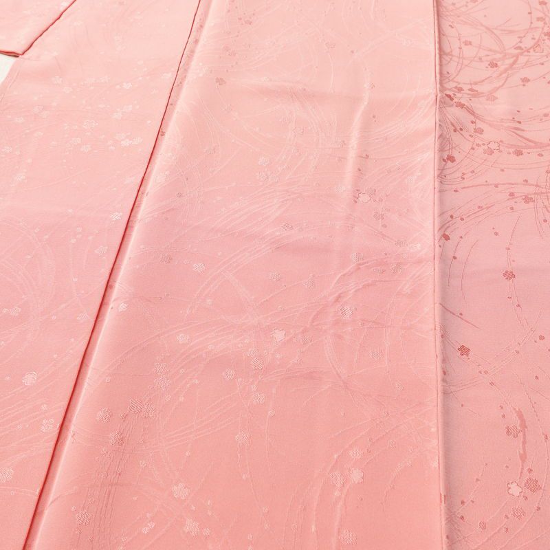 色無地 しつけ糸付き 一つ紋付き 正絹 木の葉・植物柄 袷仕立て 身丈156.5cm 裄丈64cm リサイクル着物 着物 お茶会 フォーマル ピンク_画像5