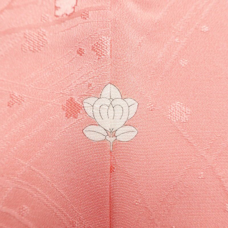 色無地 しつけ糸付き 一つ紋付き 正絹 木の葉・植物柄 袷仕立て 身丈156.5cm 裄丈64cm リサイクル着物 着物 お茶会 フォーマル ピンク_画像11