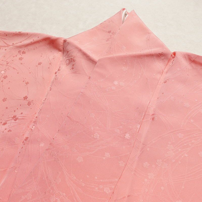 色無地 しつけ糸付き 一つ紋付き 正絹 木の葉・植物柄 袷仕立て 身丈156.5cm 裄丈64cm リサイクル着物 着物 お茶会 フォーマル ピンク_画像15