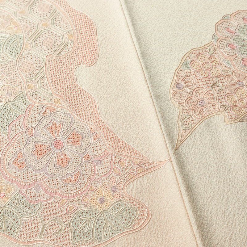 付け下げ 良品 スワトウ刺繍 正絹 花柄 袷仕立て 身丈160cm 裄丈64.5cm リサイクル着物 着物 入学式 卒業式 七五三 お宮参り フォーマル 洒落 ピンク_画像11