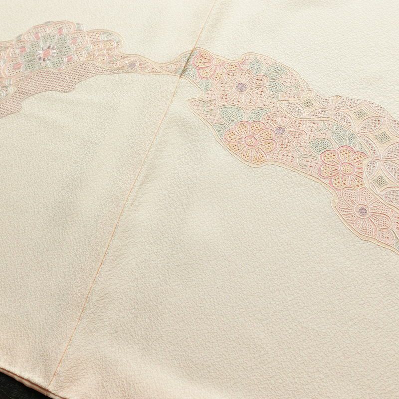 付け下げ 良品 スワトウ刺繍 正絹 花柄 袷仕立て 身丈160cm 裄丈64.5cm リサイクル着物 着物 入学式 卒業式 七五三 お宮参り フォーマル 洒落 ピンク_画像12