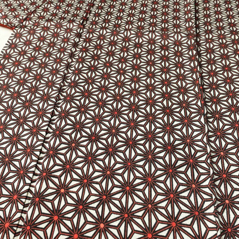 小紋 良品 付下小紋 正絹 麻の葉柄 袷仕立て 身丈158cm 裄丈64.5cm リサイクル着物 着物 赤・朱_画像5