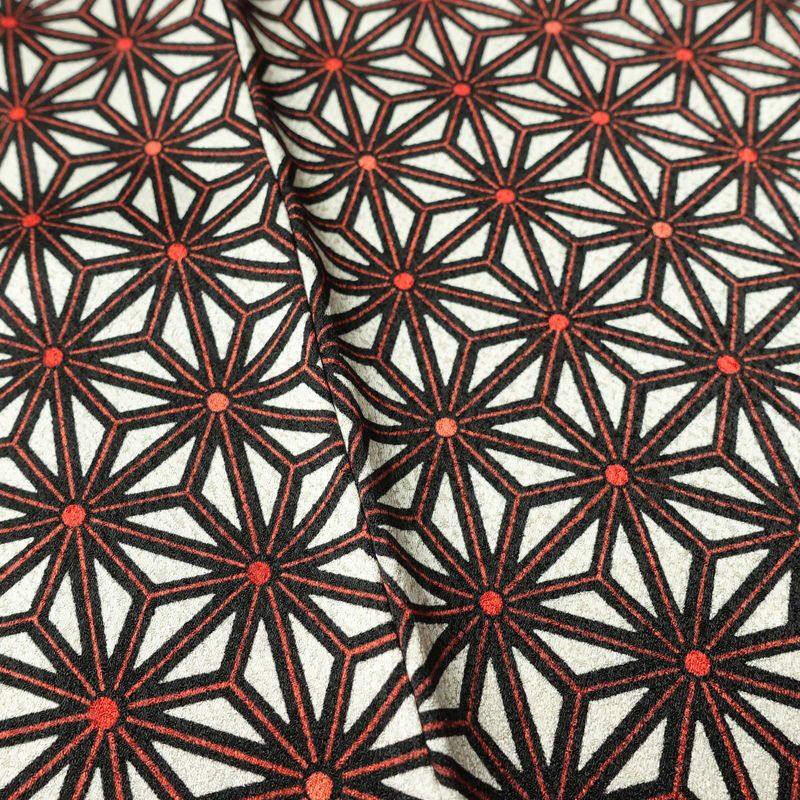 小紋 良品 付下小紋 正絹 麻の葉柄 袷仕立て 身丈158cm 裄丈64.5cm リサイクル着物 着物 赤・朱_画像11