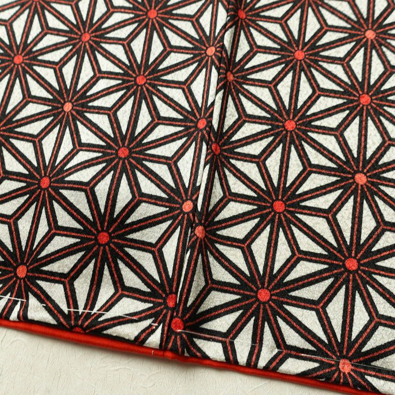 小紋 良品 付下小紋 正絹 麻の葉柄 袷仕立て 身丈158cm 裄丈64.5cm リサイクル着物 着物 赤・朱_画像12