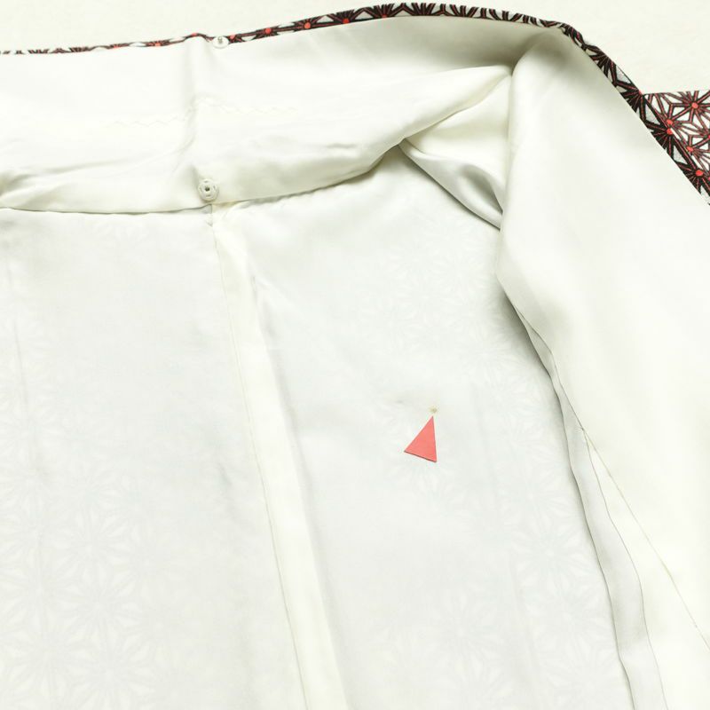 小紋 良品 付下小紋 正絹 麻の葉柄 袷仕立て 身丈158cm 裄丈64.5cm リサイクル着物 着物 赤・朱_画像19