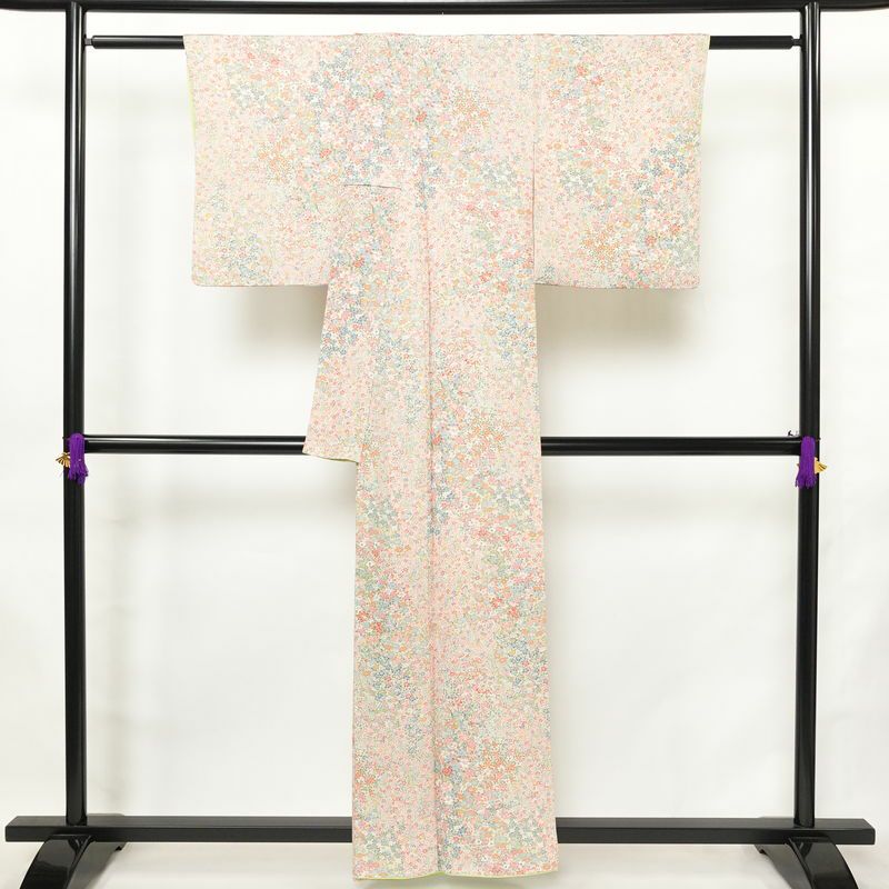 小紋 総柄 正絹 花柄 袷仕立て 身丈157.5cm 裄丈64.5cm リサイクル着物 着物 ピンク_画像2