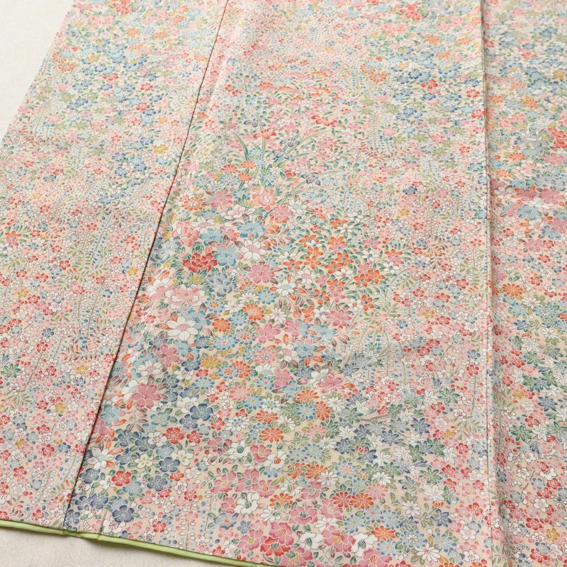 小紋 総柄 正絹 花柄 袷仕立て 身丈157.5cm 裄丈64.5cm リサイクル着物 着物 ピンク_画像4