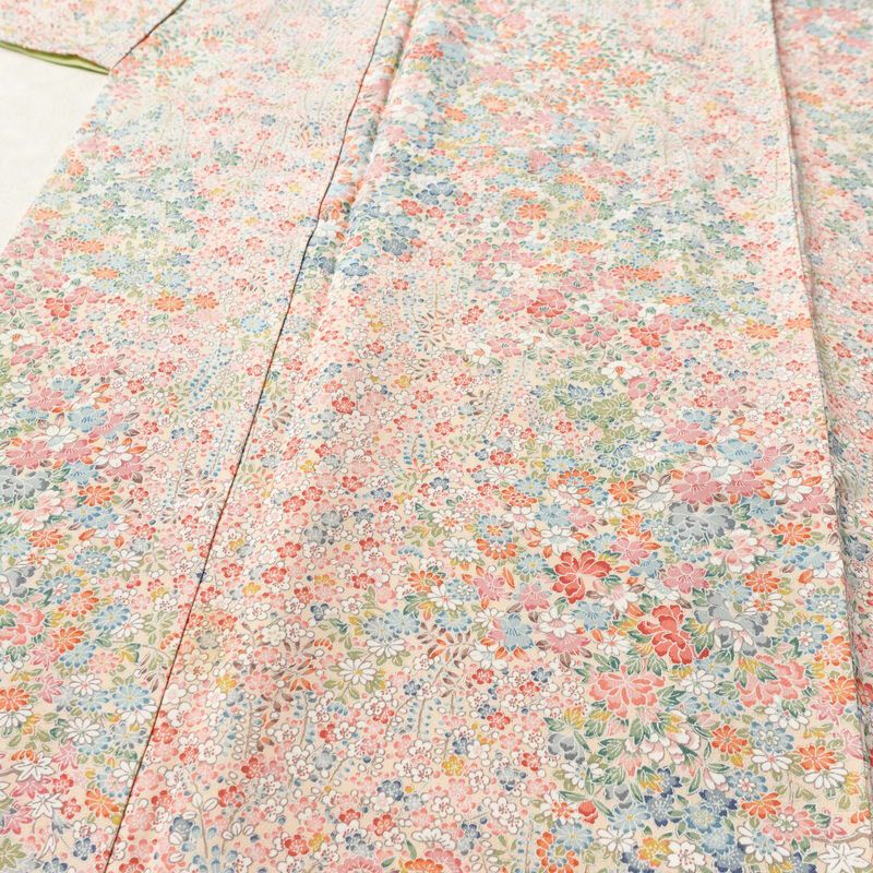 小紋 総柄 正絹 花柄 袷仕立て 身丈157.5cm 裄丈64.5cm リサイクル着物 着物 ピンク_画像5