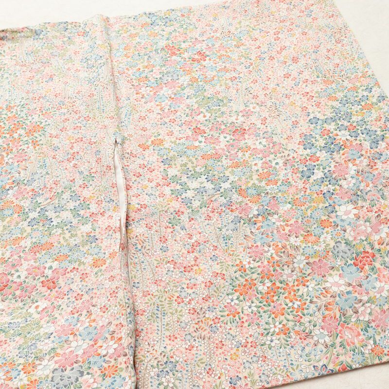 小紋 総柄 正絹 花柄 袷仕立て 身丈157.5cm 裄丈64.5cm リサイクル着物 着物 ピンク_画像14