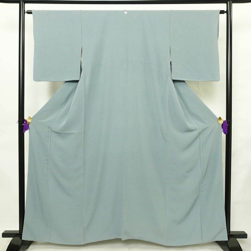 色無地 縮緬 一つ紋付き 丹後ちりめん 正絹 無地 袷仕立て 身丈160.5cm 裄丈63cm リサイクル着物 着物 お茶会 フォーマル 青・紺_画像1