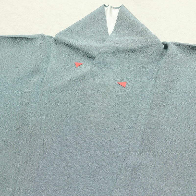 色無地 縮緬 一つ紋付き 丹後ちりめん 正絹 無地 袷仕立て 身丈160.5cm 裄丈63cm リサイクル着物 着物 お茶会 フォーマル 青・紺_画像15