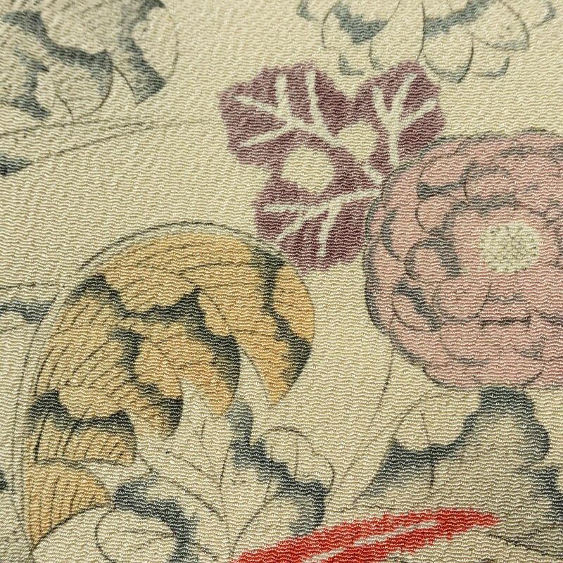 小紋 付下小紋 良品 しつけ糸付き 縮緬 正絹 花柄 袷仕立て 身丈158.5cm 裄丈64.5cm リサイクル着物 着物 ベージュ_画像10