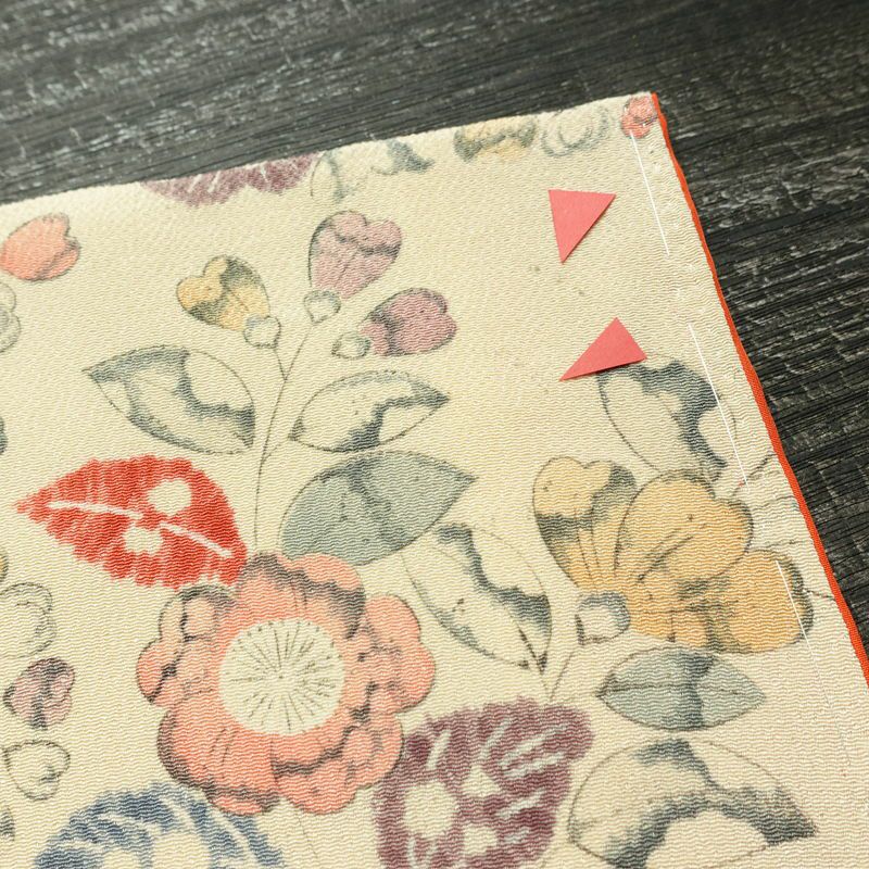 小紋 付下小紋 良品 しつけ糸付き 縮緬 正絹 花柄 袷仕立て 身丈158.5cm 裄丈64.5cm リサイクル着物 着物 ベージュ_画像14