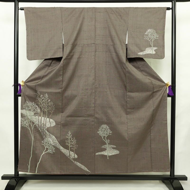 付け下げ 二代目山田栄一 落款入り 良品 ちりめん 正絹 袷仕立て 身丈