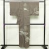 付け下げ 良品 落款入り しつけ糸付き 正絹 風景柄 袷仕立て 身丈155.5cm 裄丈63.5cm リサイクル着物 着物 洒落 紬地 茶_画像2