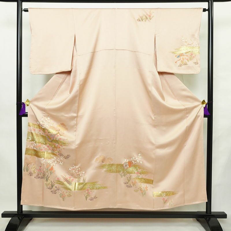 訪問着 美品 しつけ糸付き 正絹 古典柄 袷仕立て 身丈152cm 裄丈63.5cm リサイクル着物 着物 箔 金彩 入学式 卒業式 七五三 お宮参り フォーマル ピンク_画像1
