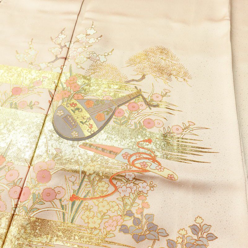 訪問着 美品 しつけ糸付き 正絹 古典柄 袷仕立て 身丈152cm 裄丈63.5cm リサイクル着物 着物 箔 金彩 入学式 卒業式 七五三 お宮参り フォーマル ピンク_画像5