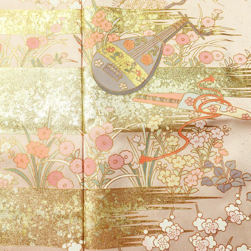 訪問着 美品 しつけ糸付き 正絹 古典柄 袷仕立て 身丈152cm 裄丈63.5cm リサイクル着物 着物 箔 金彩 入学式 卒業式 七五三 お宮参り フォーマル ピンク_画像6
