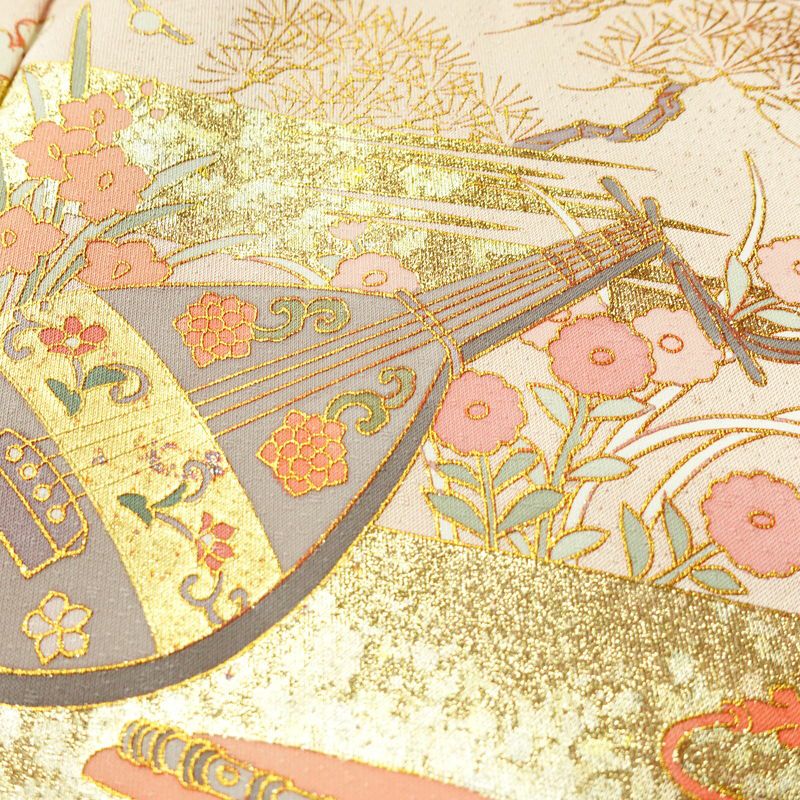 訪問着 美品 しつけ糸付き 正絹 古典柄 袷仕立て 身丈152cm 裄丈63.5cm リサイクル着物 着物 箔 金彩 入学式 卒業式 七五三 お宮参り フォーマル ピンク_画像7