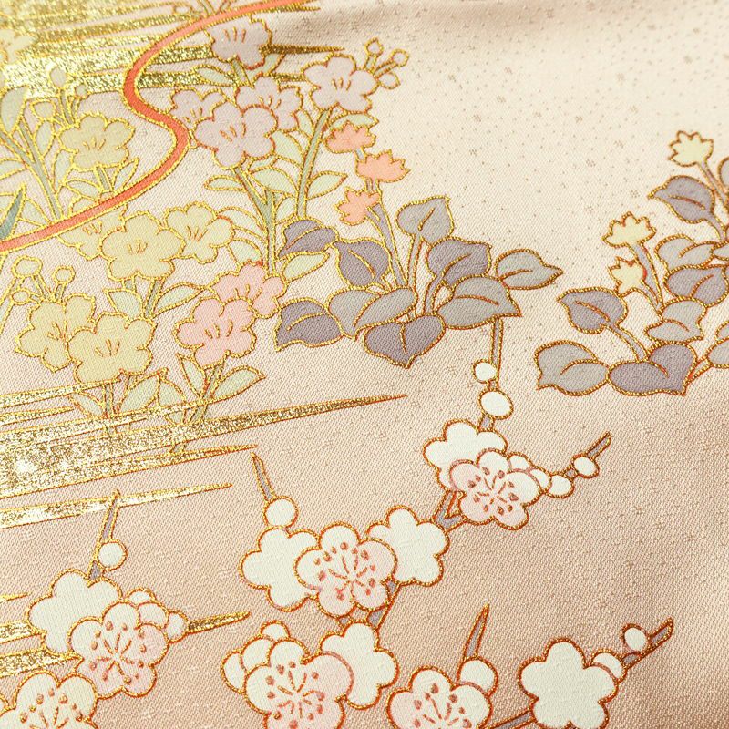 訪問着 美品 しつけ糸付き 正絹 古典柄 袷仕立て 身丈152cm 裄丈63.5cm リサイクル着物 着物 箔 金彩 入学式 卒業式 七五三 お宮参り フォーマル ピンク_画像9