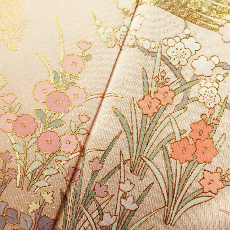 訪問着 美品 しつけ糸付き 正絹 古典柄 袷仕立て 身丈152cm 裄丈63.5cm リサイクル着物 着物 箔 金彩 入学式 卒業式 七五三 お宮参り フォーマル ピンク_画像10