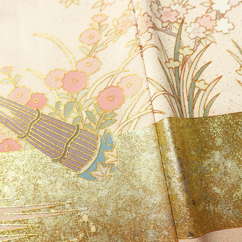 訪問着 美品 しつけ糸付き 正絹 古典柄 袷仕立て 身丈152cm 裄丈63.5cm リサイクル着物 着物 箔 金彩 入学式 卒業式 七五三 お宮参り フォーマル ピンク_画像11