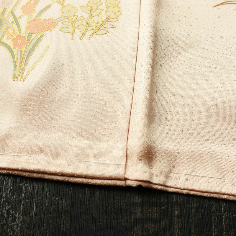 訪問着 美品 しつけ糸付き 正絹 古典柄 袷仕立て 身丈152cm 裄丈63.5cm リサイクル着物 着物 箔 金彩 入学式 卒業式 七五三 お宮参り フォーマル ピンク_画像12