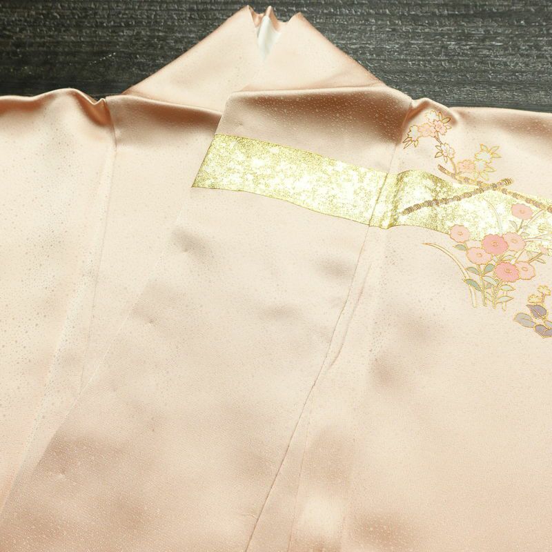 訪問着 美品 しつけ糸付き 正絹 古典柄 袷仕立て 身丈152cm 裄丈63.5cm リサイクル着物 着物 箔 金彩 入学式 卒業式 七五三 お宮参り フォーマル ピンク_画像17