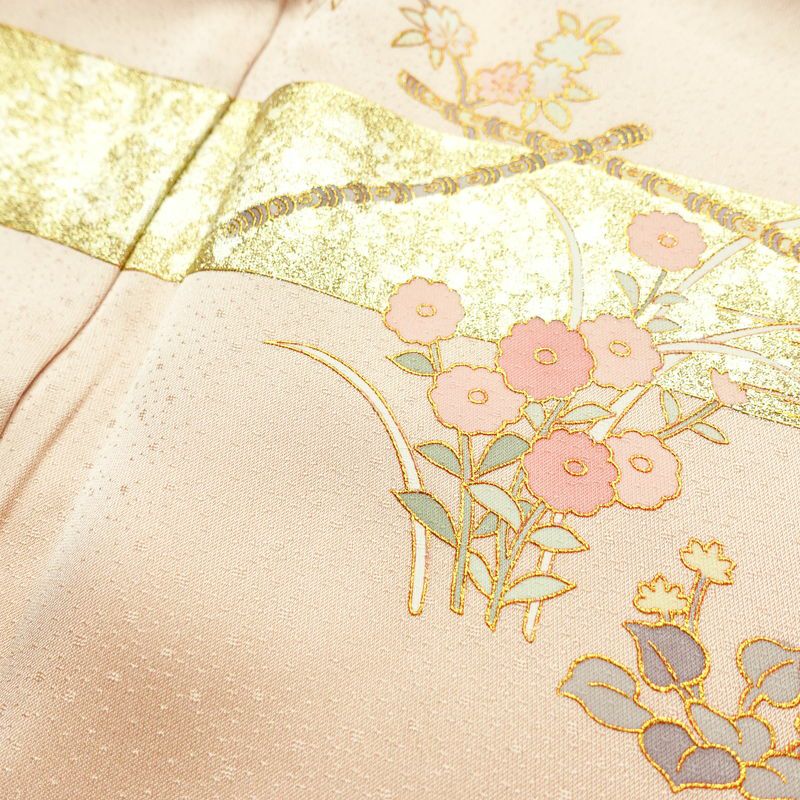 訪問着 美品 しつけ糸付き 正絹 古典柄 袷仕立て 身丈152cm 裄丈63.5cm リサイクル着物 着物 箔 金彩 入学式 卒業式 七五三 お宮参り フォーマル ピンク_画像18