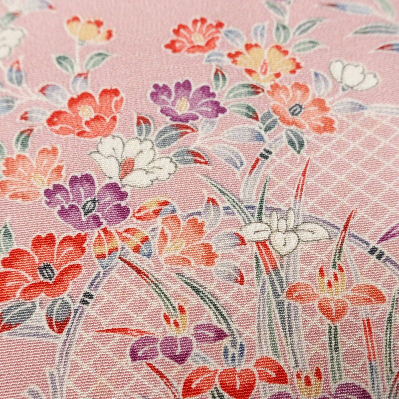 小紋 良品 しつけ糸付き 縮緬 正絹 風景柄 袷仕立て 身丈160.5cm 裄丈64.5cm リサイクル着物 着物 ピンク_画像8