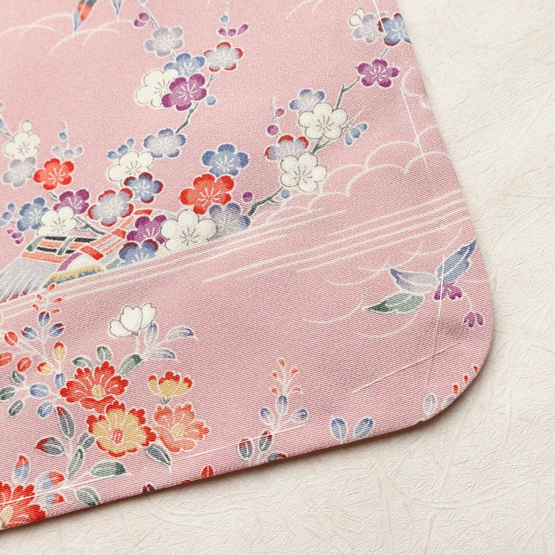 小紋 良品 しつけ糸付き 縮緬 正絹 風景柄 袷仕立て 身丈160.5cm 裄丈64.5cm リサイクル着物 着物 ピンク_画像16