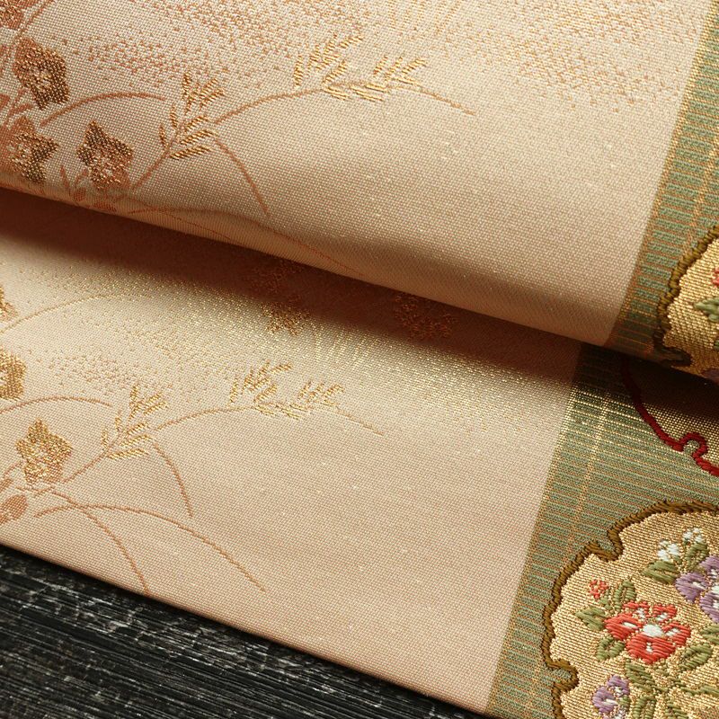名古屋帯 六通柄 良品 正絹 古典柄 名古屋仕立て なごや帯 リサイクル帯 帯 引箔 雪輪 麻の葉 ベージュ_画像7