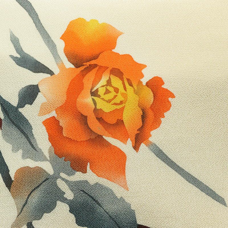 名古屋帯 太鼓柄 縮緬 正絹 花柄 名古屋仕立て なごや帯 リサイクル帯 帯 シンプル クリーム_画像2