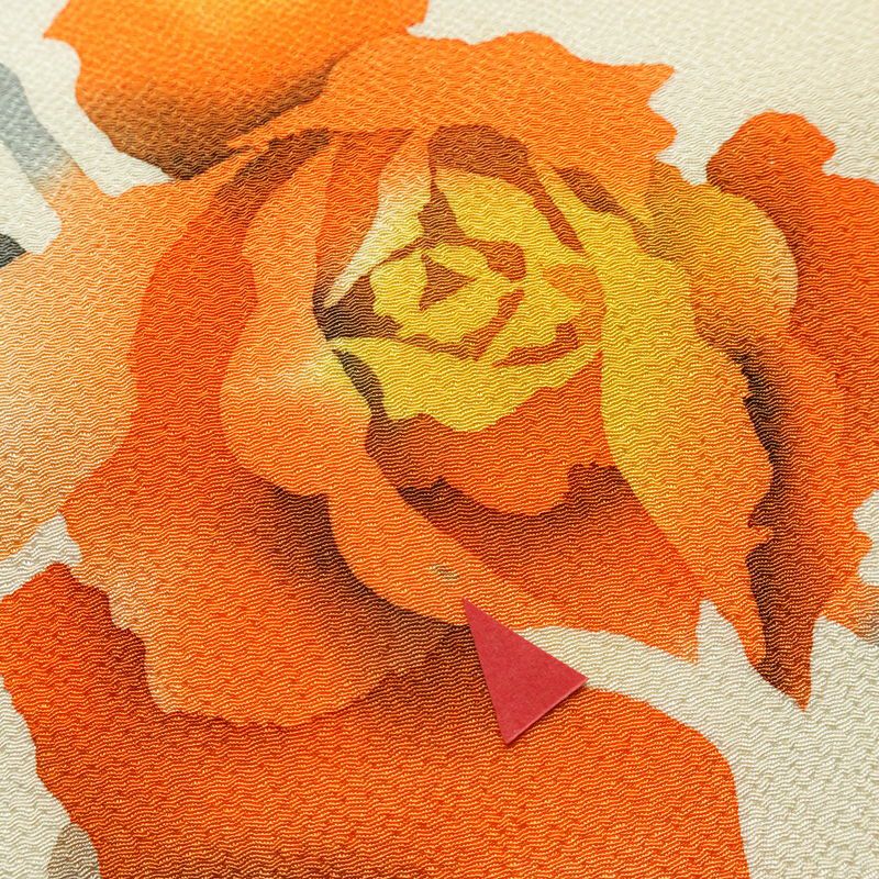 名古屋帯 太鼓柄 縮緬 正絹 花柄 名古屋仕立て なごや帯 リサイクル帯 帯 シンプル クリーム_画像3