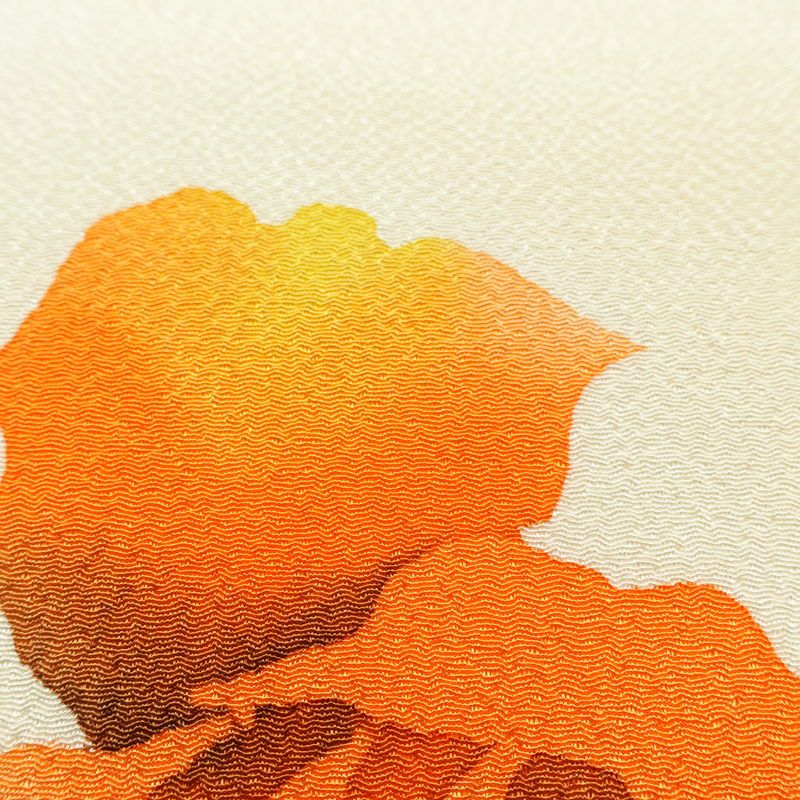 名古屋帯 太鼓柄 縮緬 正絹 花柄 名古屋仕立て なごや帯 リサイクル帯 帯 シンプル クリーム_画像7