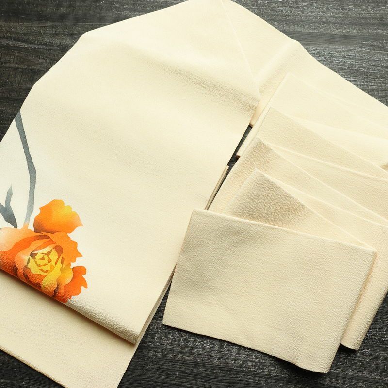 名古屋帯 太鼓柄 縮緬 正絹 花柄 名古屋仕立て なごや帯 リサイクル帯 帯 シンプル クリーム_画像17