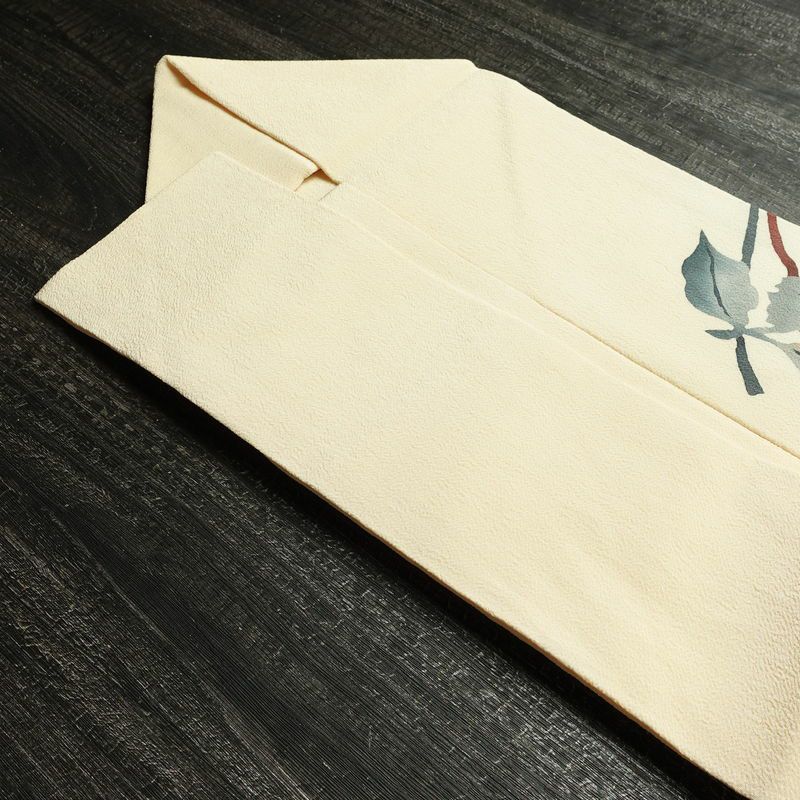 名古屋帯 太鼓柄 縮緬 正絹 花柄 名古屋仕立て なごや帯 リサイクル帯 帯 シンプル クリーム_画像20