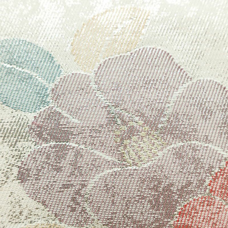 名古屋帯 六通柄 良品 正絹 花柄 名古屋仕立て なごや帯 リサイクル帯 帯 箔 金・銀_画像5