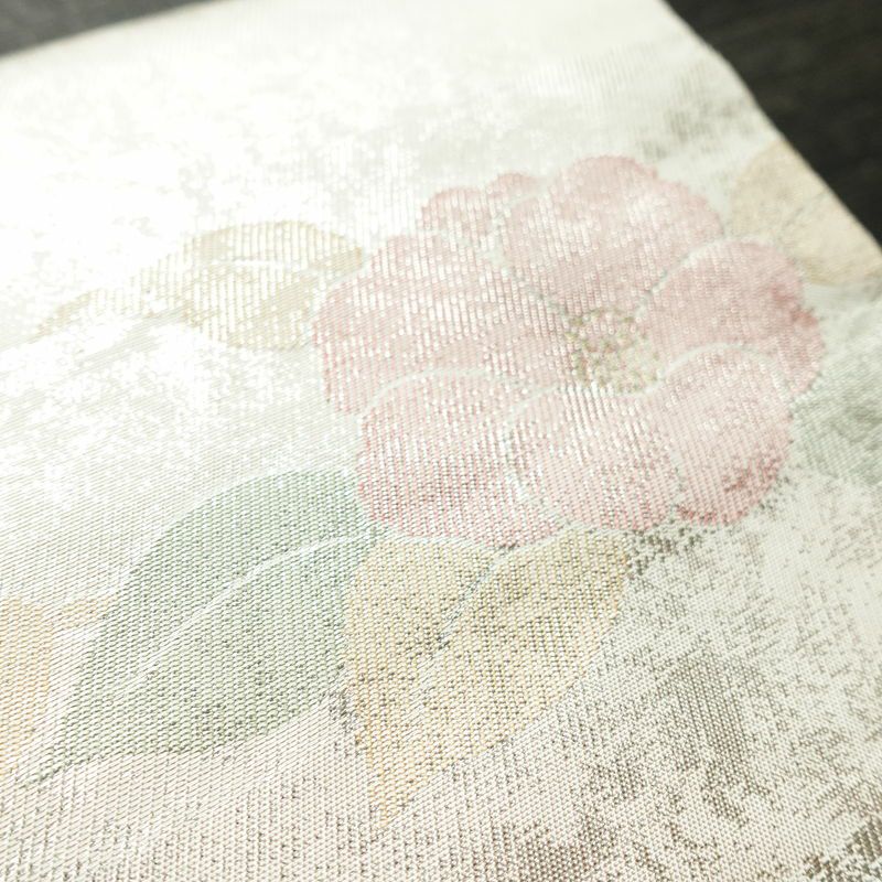 名古屋帯 六通柄 良品 正絹 花柄 名古屋仕立て なごや帯 リサイクル帯 帯 箔 金・銀_画像6