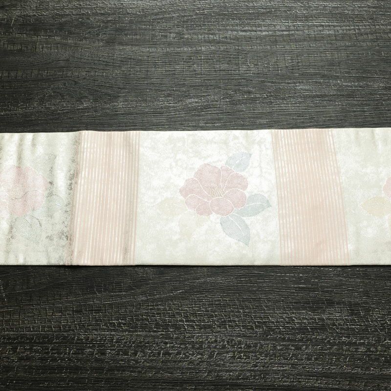 名古屋帯 六通柄 良品 正絹 花柄 名古屋仕立て なごや帯 リサイクル帯 帯 箔 金・銀_画像13