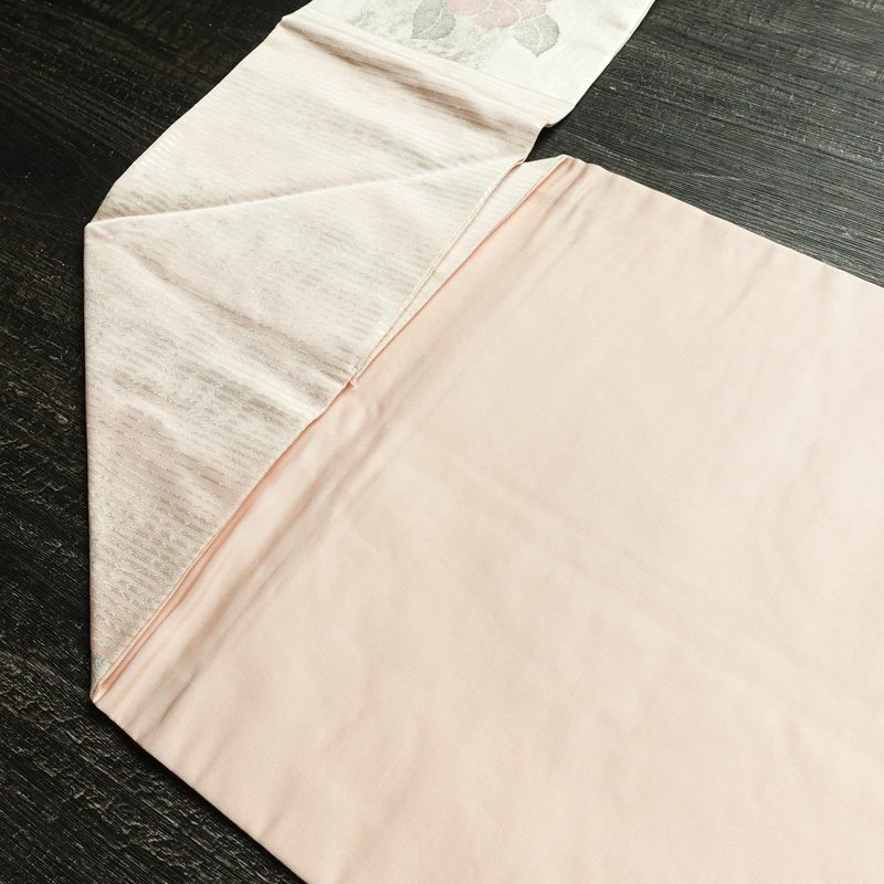 名古屋帯 六通柄 良品 正絹 花柄 名古屋仕立て なごや帯 リサイクル帯 帯 箔 金・銀_画像17