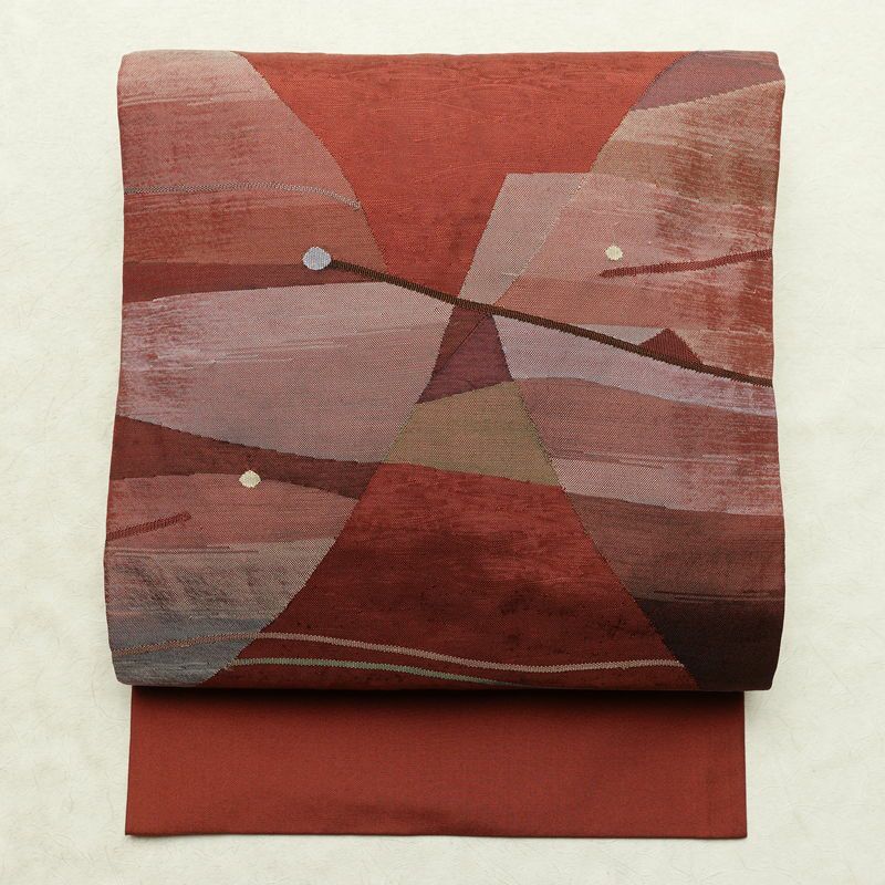 名古屋帯 太鼓柄 正絹 幾何学柄・抽象柄 名古屋仕立て なごや帯 リサイクル帯 帯 モダン 茶_画像1