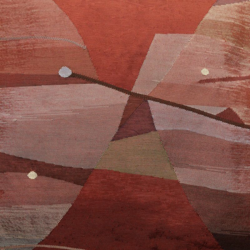 名古屋帯 太鼓柄 正絹 幾何学柄・抽象柄 名古屋仕立て なごや帯 リサイクル帯 帯 モダン 茶_画像2