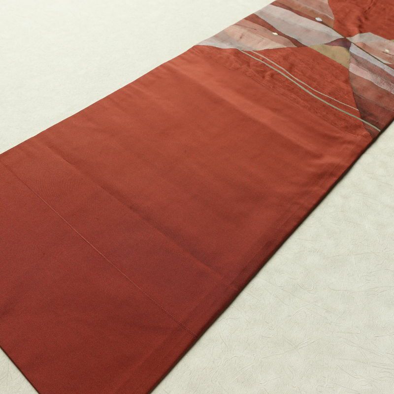 名古屋帯 太鼓柄 正絹 幾何学柄・抽象柄 名古屋仕立て なごや帯 リサイクル帯 帯 モダン 茶_画像8