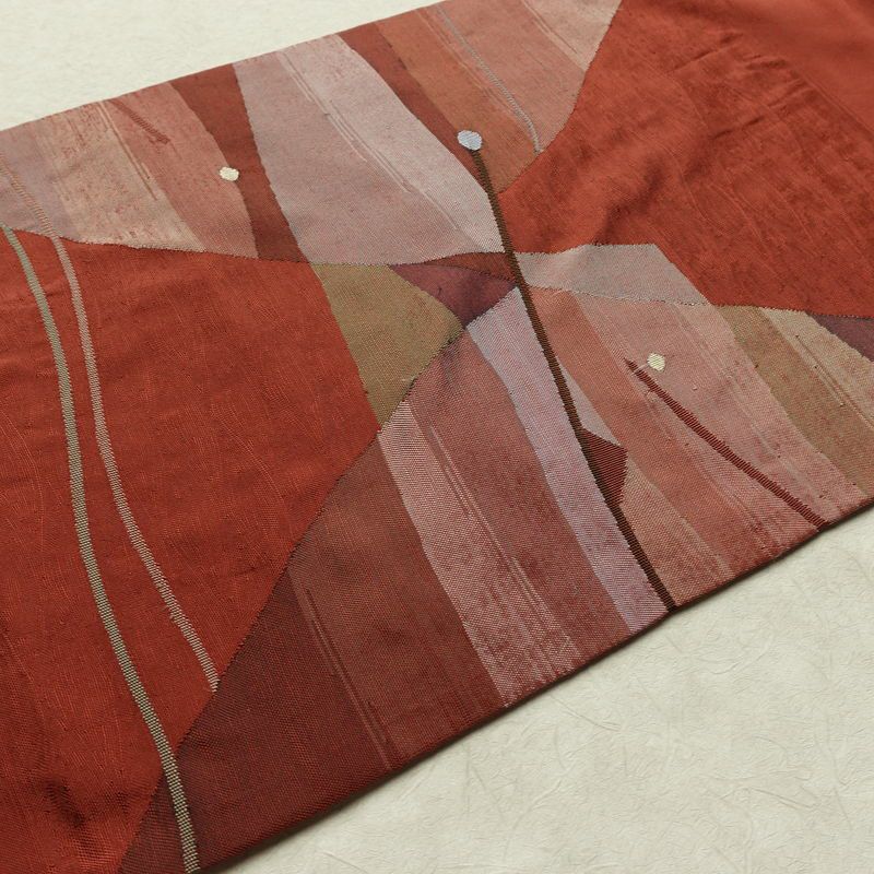 名古屋帯 太鼓柄 正絹 幾何学柄・抽象柄 名古屋仕立て なごや帯 リサイクル帯 帯 モダン 茶_画像11