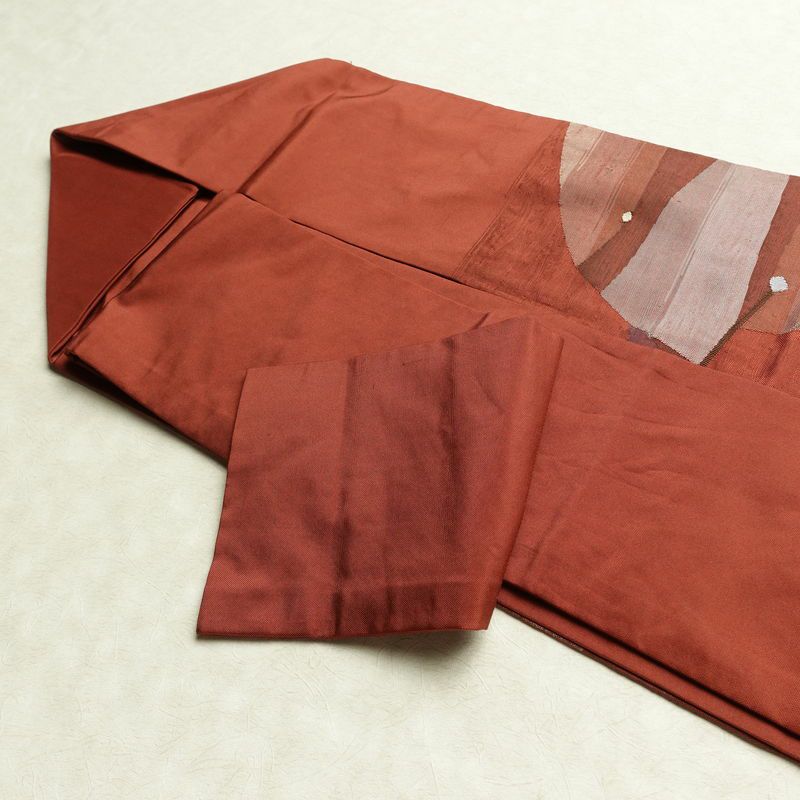 名古屋帯 太鼓柄 正絹 幾何学柄・抽象柄 名古屋仕立て なごや帯 リサイクル帯 帯 モダン 茶_画像20