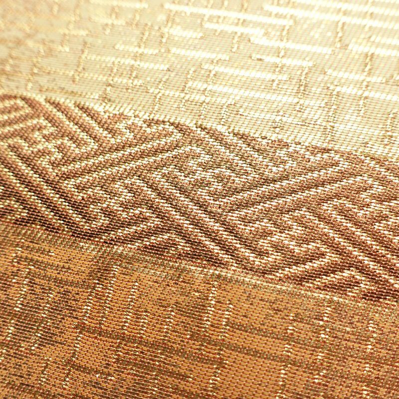 名古屋帯 太鼓柄 良品 正絹 縞柄・線柄 名古屋仕立て なごや帯 リサイクル帯 帯 ピンクオレンジ 橙_画像5