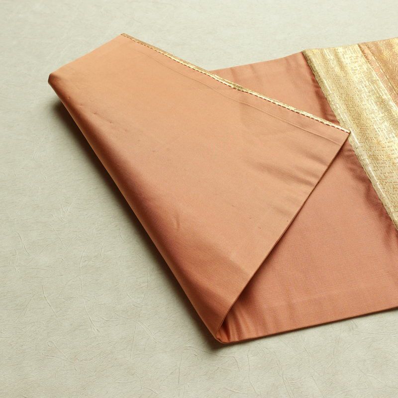 名古屋帯 太鼓柄 良品 正絹 縞柄・線柄 名古屋仕立て なごや帯 リサイクル帯 帯 ピンクオレンジ 橙_画像9