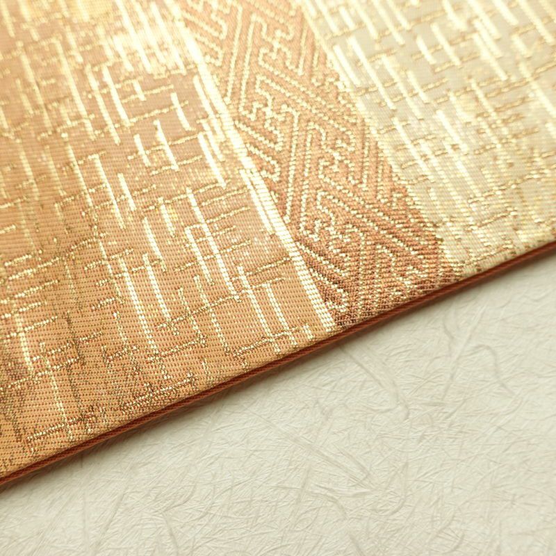 名古屋帯 太鼓柄 良品 正絹 縞柄・線柄 名古屋仕立て なごや帯 リサイクル帯 帯 ピンクオレンジ 橙_画像12